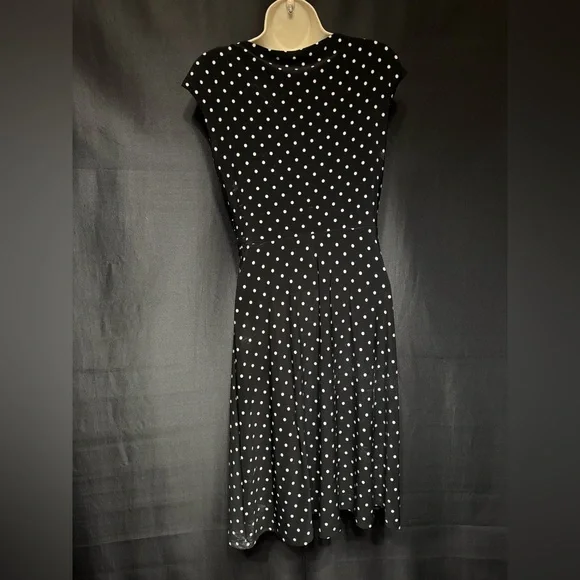 Ralph Lauren Black White Polka Dot Dress | Wrap Top | Classic Cap Sleeve Sz 4 - Picture 4 of 9